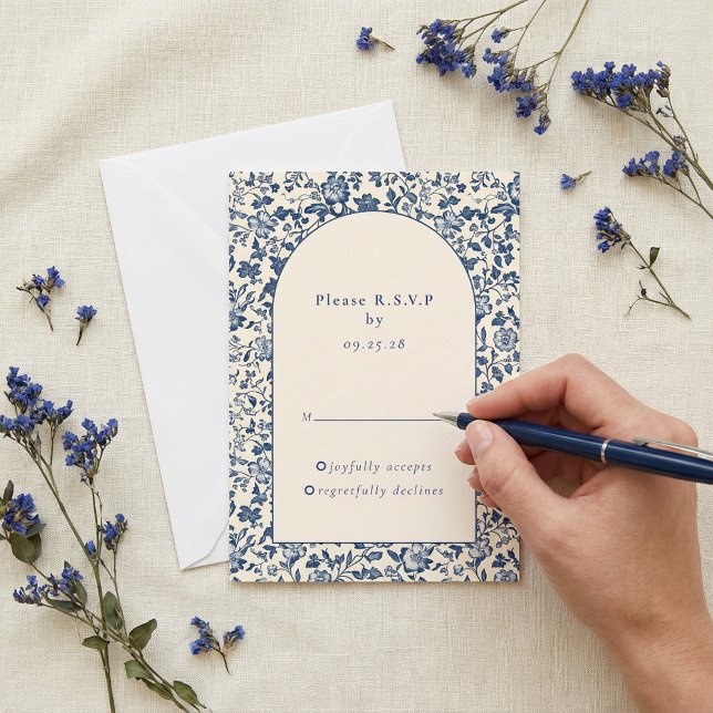 Delftware vintage Blue Floral arch response rsvp (Delftware vintage Blue Floral arch response rsvp.)