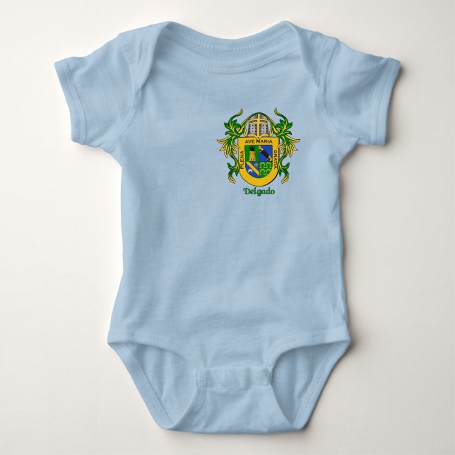 Delgado Historical Shield with Helm and Mantle Baby Bodysuit (Front)