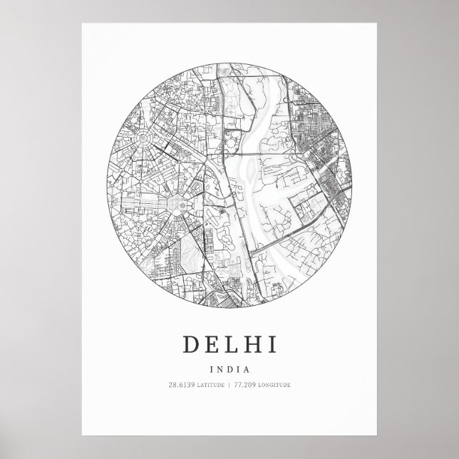 Delhi India Street Layout Map Poster (Front)