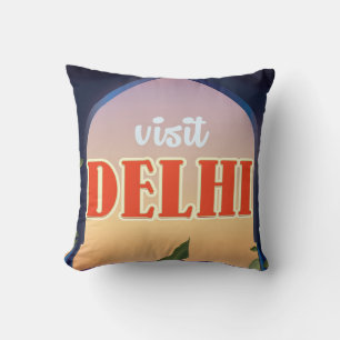 Delhi Vintage Travel Print. Cushion