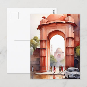Delhi watercolor art postcard