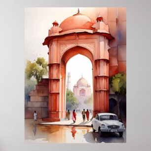 Delhi watercolor art poster