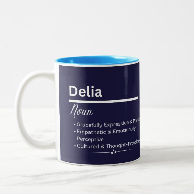 Delia Personalized Girl Name Meaning Coffee Mug (Left)