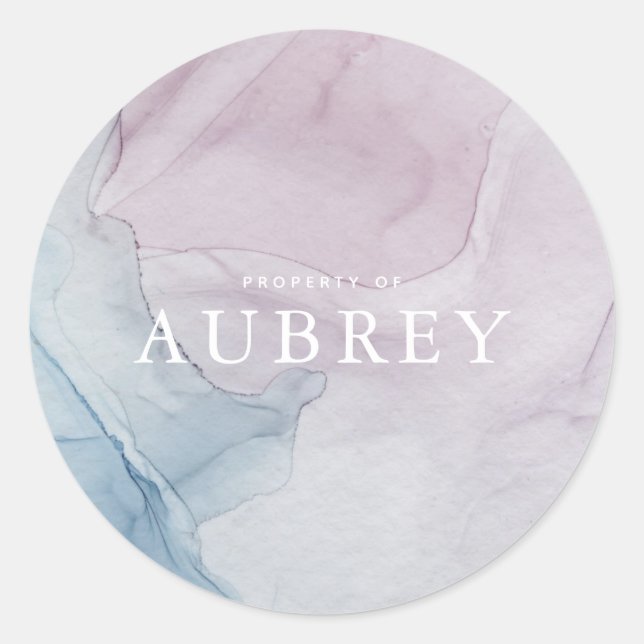 Delicate Abstract Print Property of with Name Classic Round Sticker (Front)