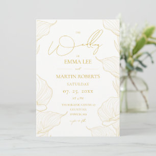 Delicate and Soft Line Flowers Wedding Invitation