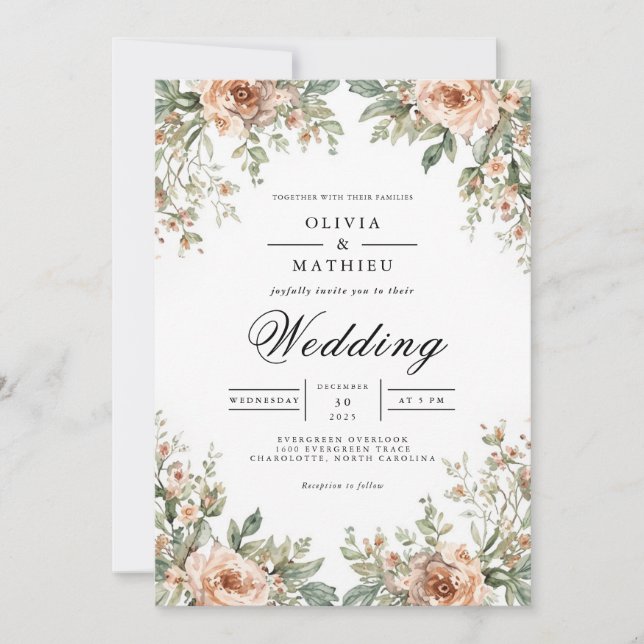 Delicate Apricot Bloom Archway Wedding Invitation (Front)