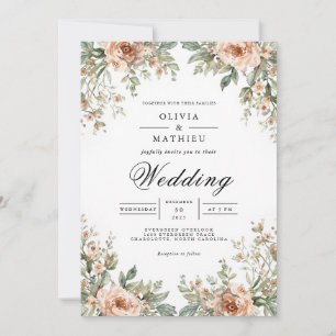 Delicate Apricot Bloom Archway Wedding Invitation