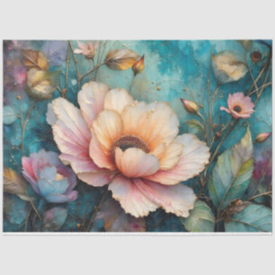 Delicate Apricot Cosmos on Teal Tissue Paper