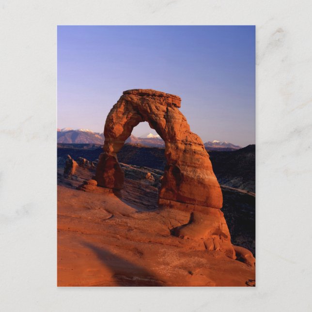 Delicate Arch at Sunset with snow covered La Postcard (Front)