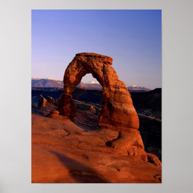 Delicate Arch at Sunset with snow covered La Poster (Front)