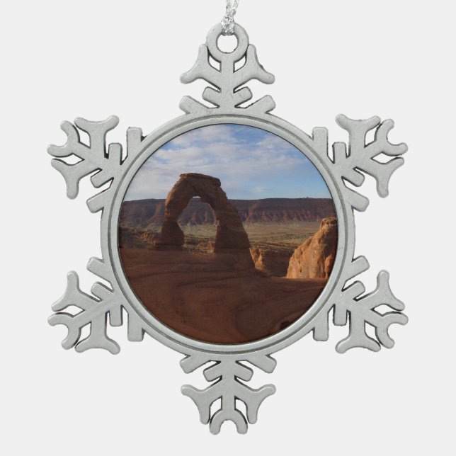 Delicate Arch II at Arches National Park Snowflake Pewter Christmas Ornament (Front)