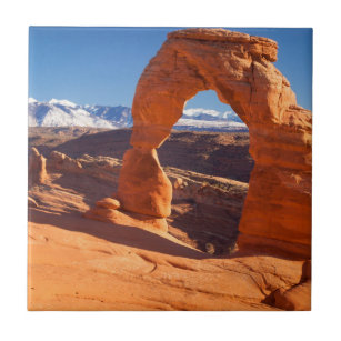 Delicate Arch With The Lasalle Mountains Beyond Tile