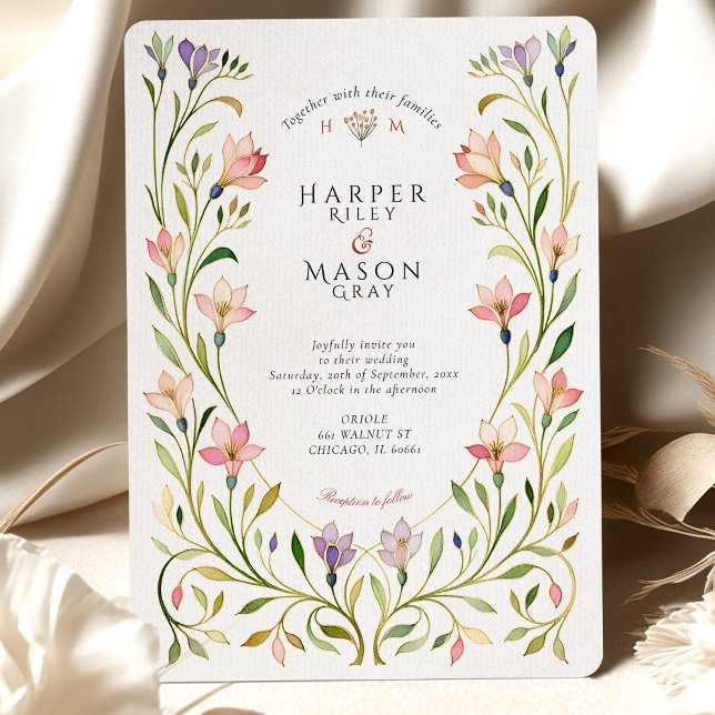 Delicate Art Nouveau Floral Gold Wedding Invitation (Creator Uploaded)