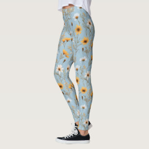 Delicate Australian Wildflowers On Blue, Leggings