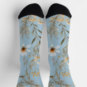 Delicate Australian Wildflowers On Blue, Socks