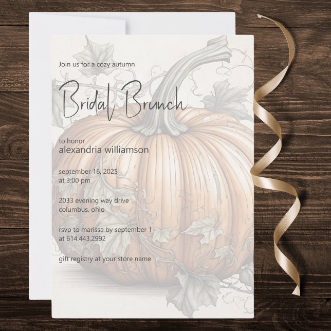 Delicate Autumn Pumpkin Bridal Brunch  Invitation (Creator Uploaded)