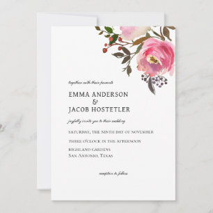 Delicate Autumn Roses Watercolor Invitation