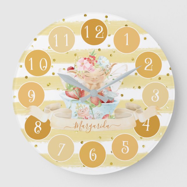 Delicate Baby Fairy and Strawberry Large Clock (Front)