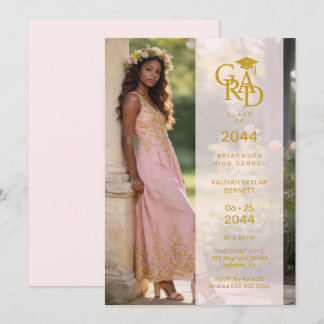 Delicate Baby Pink Stylish Photo Grad Party TMF26 Invitation