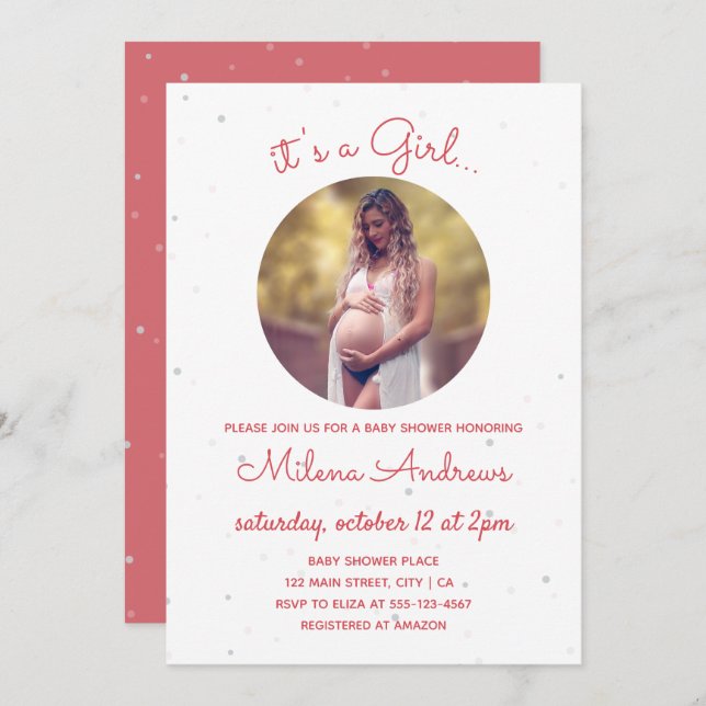Delicate Baby Shower Invitation With Photo (Front/Back)