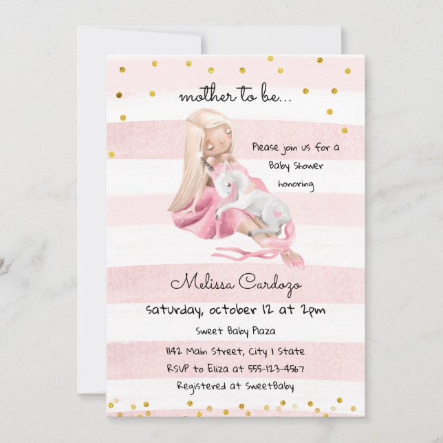 Delicate Ballerina and Unicorn Baby Shower  Invitation (Front)