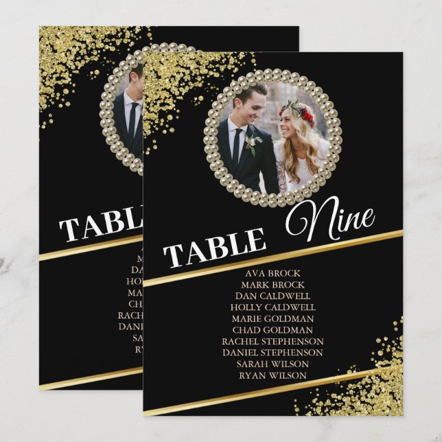 Delicate Beads Elegant Photo Seating Chart Card (Front/Back)