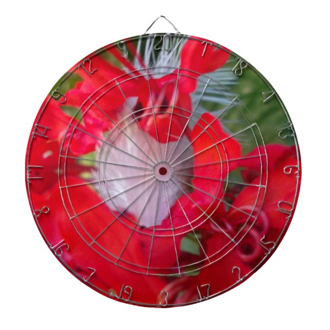 Delicate Beauty: Red Flower with White Feather Dartboard (Front)
