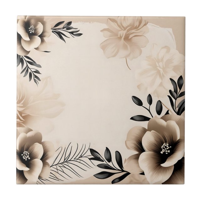 Delicate Beige Background with Flowers Ceramic Tile (Front)