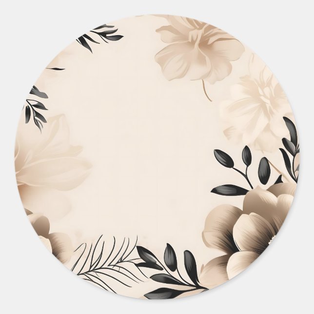 Delicate Beige Background with Flowers Classic Round Sticker (Front)