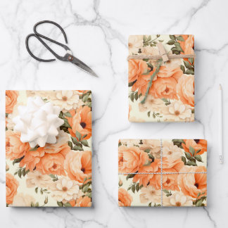 Delicate beige peach flowers wrapping paper sheet