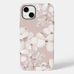 Delicate Beige White Watercolor Flowers Monogram Case-Mate iPhone 14 Plus Case