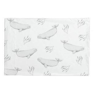 Delicate Beluga Whales And Sea Weed Illustration   Pillowcase