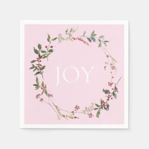 Delicate Berry Wreath on Pink Holiday Paper Napkin