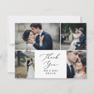 Delicate Black 4 Photo Template Thank You Card