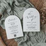 Delicate Black All In One QR Code Arch Wedding Invitation<br><div class="desc">This delicate black calligraphy all in one QR code arch wedding invitation is perfect for a modern wedding. The romantic minimalist design features lovely and elegant black typography on a white background with a clean and simple look. Save paper by including the details on the back of the wedding invitation...</div>