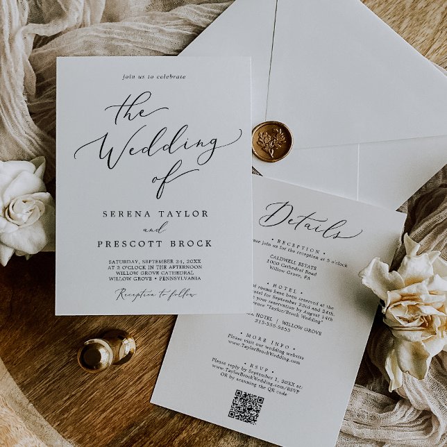 Delicate Black All In One QR Reception Wedding Invitation (Creator Uploaded)