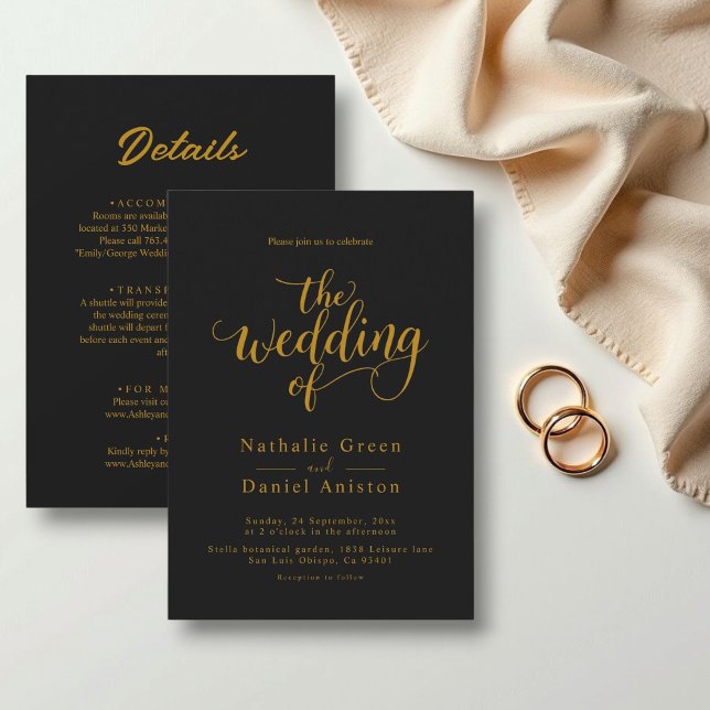 Delicate Black And Gold Script Classy Wedding Invitation (Creator Uploaded)