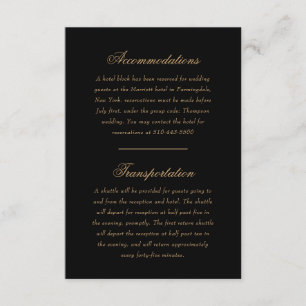 Delicate Black and Gold Script Wedding Direction Enclosure Card