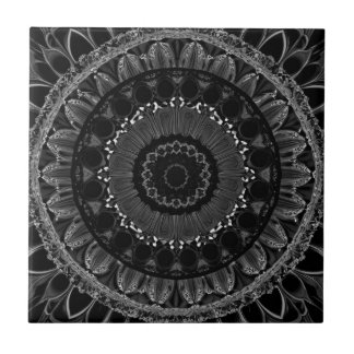 Delicate Black and White Floral Ceramic Tile