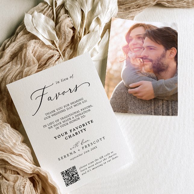 Delicate Black and White In Lieu Of Favours Card (Delicate Black and White In Lieu Of Favors Card)