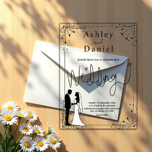 Delicate Black And White Romantic Couple Wedding Acrylic Invitations
