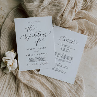 Delicate Black Calligraphy All In One Wedding Invitation