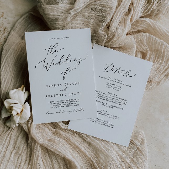 Delicate Black Calligraphy All In One Wedding Invitation (Creator Uploaded)