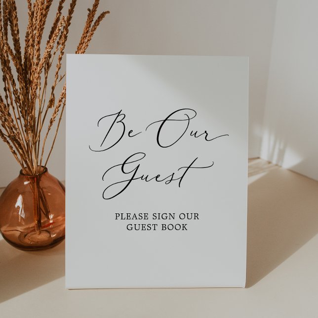 Delicate Black Calligraphy Be Our Guest Book Pedestal Sign (Creator Uploaded)