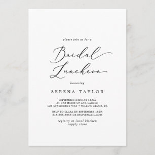 Delicate Black Calligraphy Bridal Luncheon Invitation