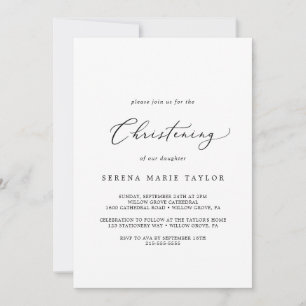 Delicate Black Calligraphy Christening Invitation