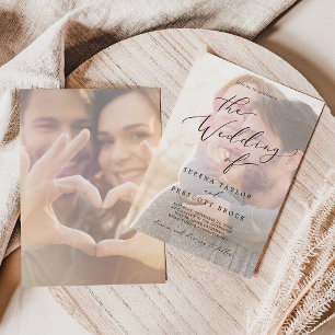 Delicate Black Calligraphy Faded Photo Wedding I Invitation