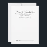 Delicate Black Calligraphy Family Traditions Advice Card<br><div class="desc">This delicate black calligraphy family traditions advice card is perfect for a modern wedding and can be used for any event. The romantic minimalist design features lovely and elegant black typography on a white background with a clean and simple look. These advice cards can be used as a guestbook alternative...</div>