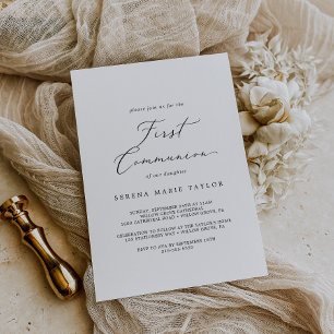 Delicate Black Calligraphy First Communion Invitation