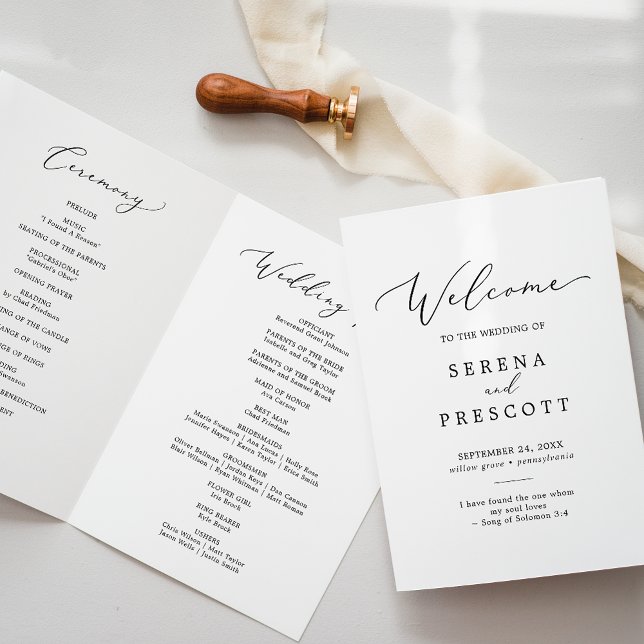 Delicate Black Calligraphy Folded Memorial Wedding Program (Creator Uploaded)